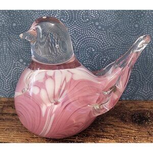 Prestige Art Glass Pink & White Bird Paperweight 3 Inches